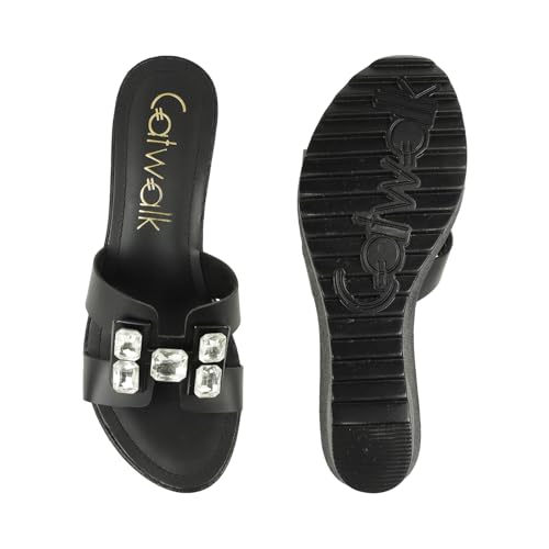 Catwalk Women Stylised Wedges Slip-On 10792 (Black-5)