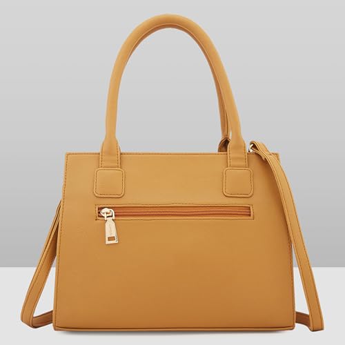 Caprese Siji Tresna Small Tote Bag for Women with Multiple Pockets | Kashida Embroidery Shoulder Bag with Adjustable & Detachable Strap and Zipper Closure | Ideal for Work, Everyday Outings (Brown)