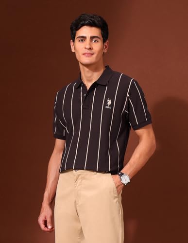 U.S. POLO ASSN. Men's Vertical Striped Classic Polo Shirt Brown