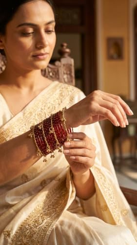 Kashmiri Ghangharoo Glass Bangles Set for Women | Light Weight Bangles | Traditional Transparent Fancy Glass Chudi Set for Wedding, Party(Set Of 16) Mahroon colour