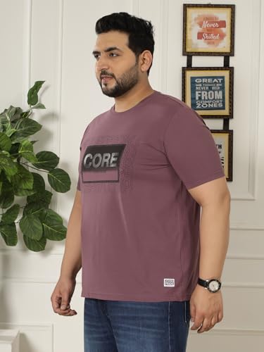 JOHN PRIDE Plus Size Men Regular Fit Printed Short Sleeves Purple Round Neck Stretchable T-Shirt (JPTSR32443_7XL_Purple)