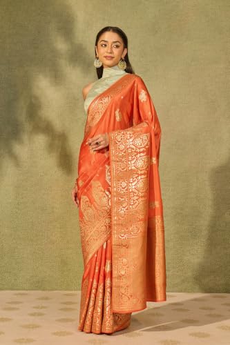 Orange Woven Pure Viscose SareeWith Unstitched Blouse( SAPP02AE1641-Orange)