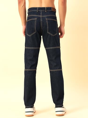 STUDIO NEXX Men's Loose Fit Indigo Jeans |Non Stretchable | Contrast Stitch | Panelled Denim