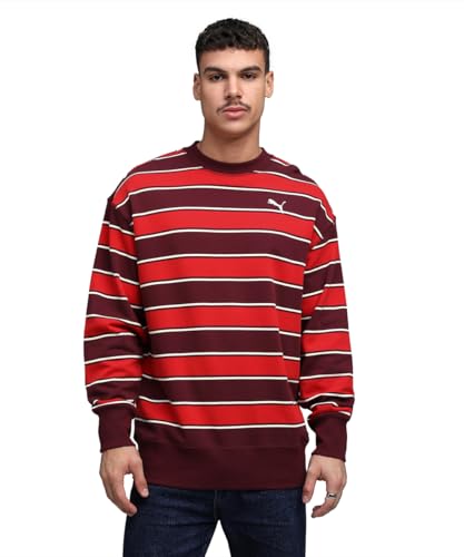 Puma, Unisex-Adult, Premium ESS Stripe Crew, Ruby Shimmer-AOP, L (63209196)
