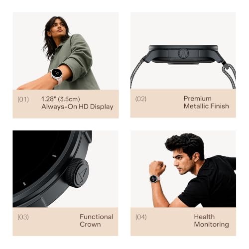 boAt Lunar Connect 2 with 1.28" (3.25 cm) HD Display, Metallic Design, HR, SpO2 & Sleep Tracking, Bluetooth Calling, Emergency SOS, Smart Watch for Men & Women (Metal Black)