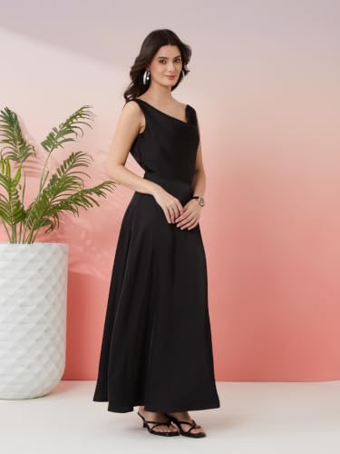 Latin Quarters Women's Black Solid Cowl Neck Sleeveless Party A-Line Dress_XXL