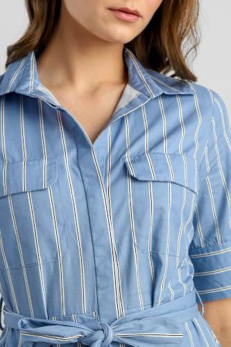 Women Light Blue Striped Knee Length Casual Dress
