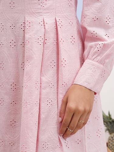 Vishudh Women Long Sleeve Round Neck Dress VVa1000083 Pink M