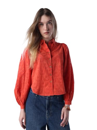 ONLY Women's Self Design Regular Fit Red Shirt