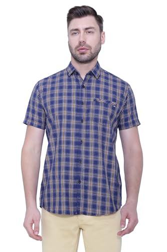 Kuons Avenue Men's Navy Blue Half Sleeve Cotton Casual Shirt | Jeans Shirt for Men (KACLHS1216M_Navy Blue_Medium)