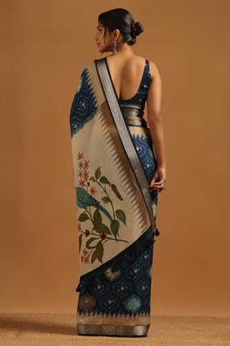 Soch Womens Blue Poly Viscose Botanical Saree