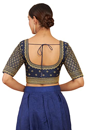 Soch Navy Blue Art Silk Embroidered Blouse