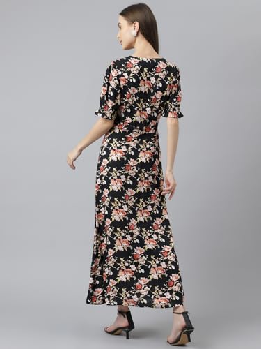 Latin Quarters Women Black Printed Half Sleeve Casual Dress_L