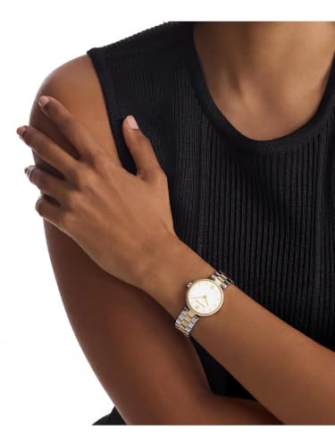 Calvin Klein Gleam Qtz Basic Slim White Shimmer Color Round Dial Women's Watch | Two Tone Stainless Steel Material | Bracelet Watch - 25100226