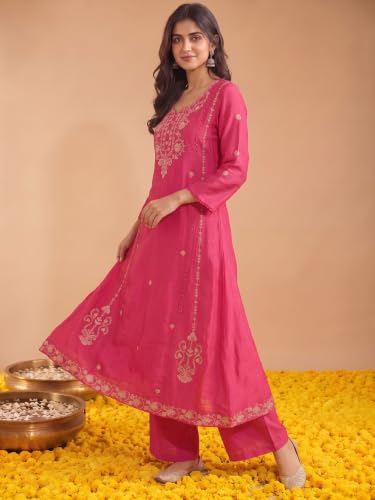 Varanga women's pink mul chanderi kurta set with chiffon dupatta