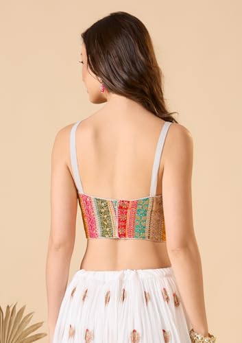 S SALWAR STUDIO White Georgette Embroidered Corset Readymade Blouse