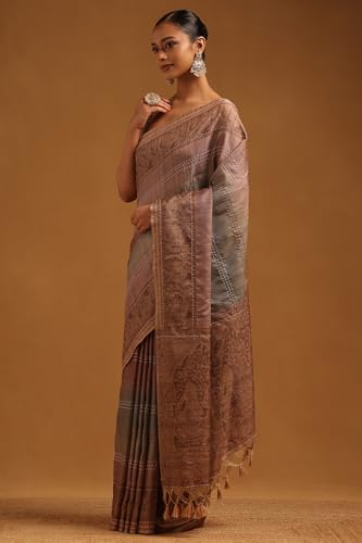 Soch Womens Purple Tussar Ethnic Motifs Saree With Thread Work