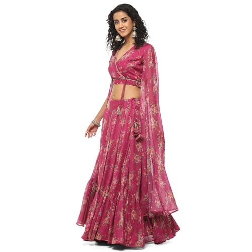 BIBA Women Polyester Printed Lehenga Set (SKDASSORTED9076AW23PNK_Pink_XL)