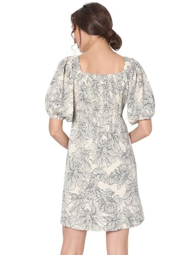 VERO MODA Women Floral Print Beige Polyester Above Knee Length A-line Dress