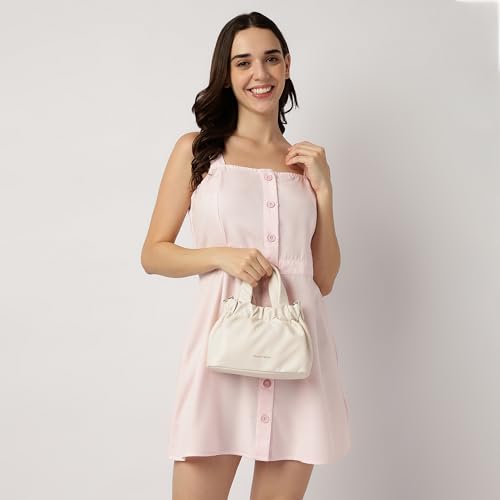 Fastrack Ruched Sling Bag for Women | Compact Faux Leather Crossbody with Detachable Chain Strap, Magnet Closure and Inner Pockets | Minimalist Everyday Sling for Casual and Evening Looks