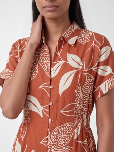 Max Women Printed Midi Shirt Dress (Orange_S)