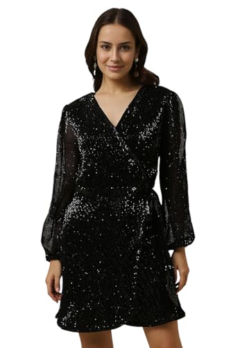 Allen Solly Women's Polyester Modern Mid-Thigh Length Dress (AHDRERGFY74096_Black