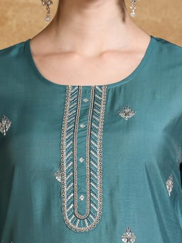Varanga Women Women Thread & Sequin Embroidered Yoke Kurta With Trouser & Dupatta