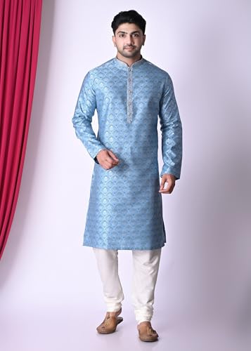 sajindia Men’s Traditional Kurta | Elegant Ethnic Wear for Men | Comfortable Fabric | Festivals, Weddings & Celebrations | Style 208 Blue