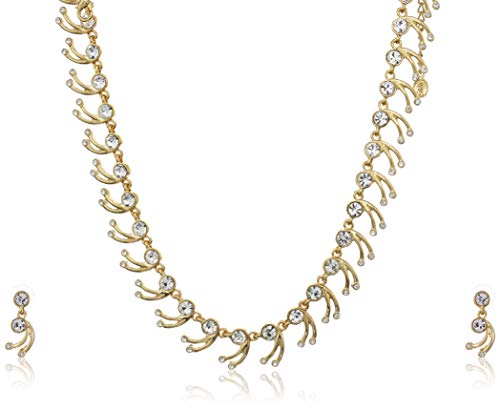 Estele 24Kt Gold Plated CZ Diamond with Leafy Design Necklace Set for Women