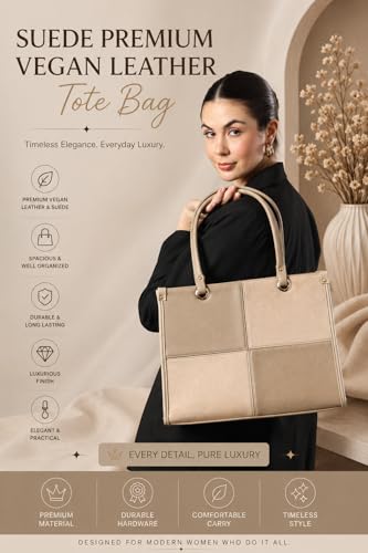 Pramadda Pure Luxury Hazel tote bags for women office use | Handbags for women stylish | tote bag for college use and daily travel needs | Suede Luxe Tote Bag. (Classic Black)