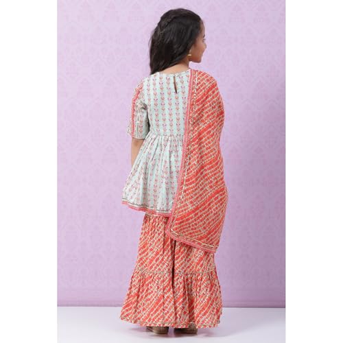 Biba Girls Girl's Cotton Kurta Set with Dupat (KW4670AW22AQUCRL_Blue