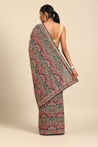 MOHEY Women's Blue Georgette Mirror Work Zari Saree (Blue)