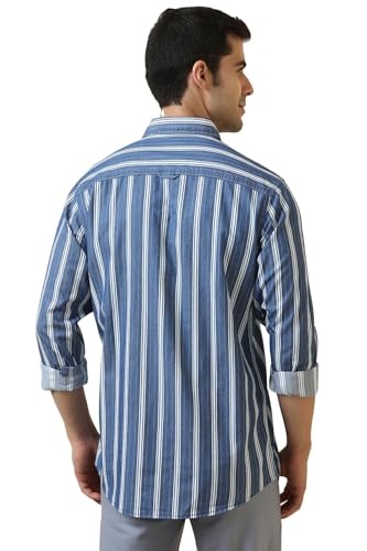 Allen Solly Men Blue Striped Full Sleeves Casual Shirt