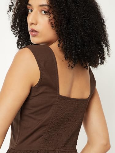 Max Women Solid A-line Dress(Brown_XS)