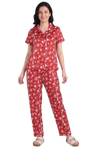 Zivame Satin Pyjama Set - Barbados Cherry, 2XL