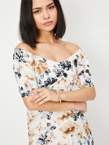 Max Women's Polycotton Modern Midi Dress (DTI3601_Ivory