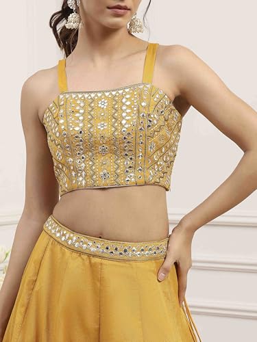 BIBA Women Yellow Cotton Zari Tissue Regular Lehenga Set_36