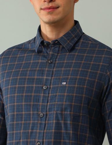 Arrow Sports Men's Checkered Slim Fit Shirt (ASAJSH1414_Dark Blue