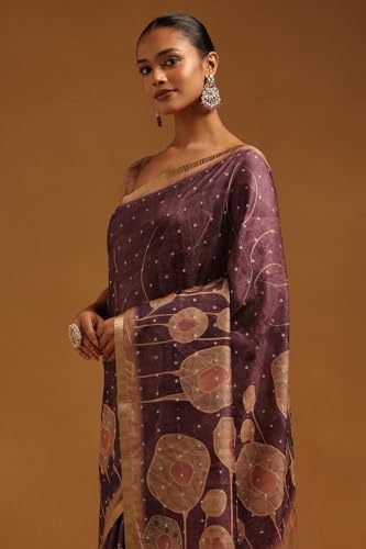 Soch Womens Purple Tussar Botanical Saree