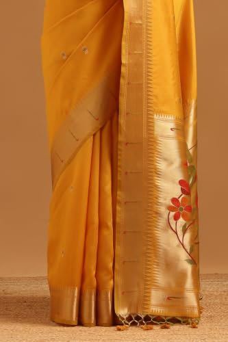 Soch Womens Yellow Tussar Brocade Zari Woven Zari Border Saree
