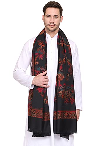 Weavers Villa Men's Woven Acro Wool Gents Shawls, Muffler, Stole for Men (Black), 100cm x 200cm