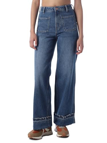 ONLY Women's Solid Wide Leg High-Rise Blue Jeans
