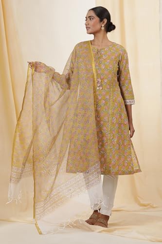 W for Woman Folksong Yellow Printed Cotton Dupatta