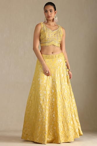 Soch Women's Brocade Lehenga Choli Set (OWS5CD21772_Mustard_XL)