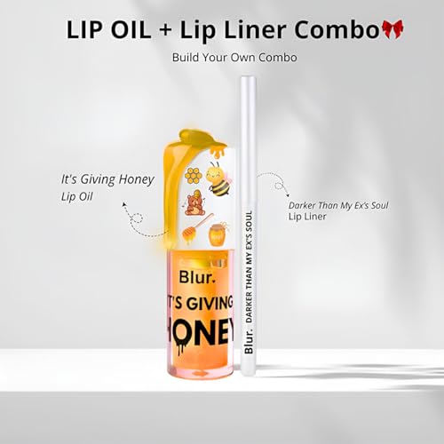 Blur India Juicy Lip Oil + Lip Liner Combo | Deep Pink Lip Liner & Strawberry Lip Oil | Hydrating & High Shine | Lightweight Weight | Non-Sticky