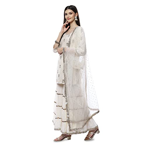 BIBA WOMEN EMBROIDERY RELAXED SALWAR KURTA DUPATTA(SKDKINARI7948_IVORY_42)