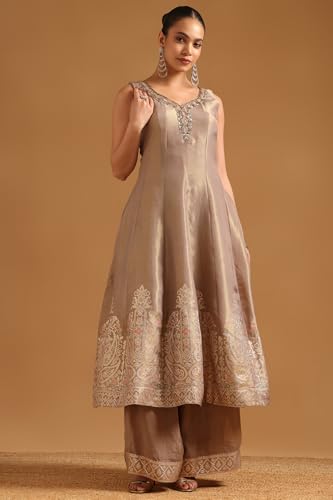 Soch Womens Beige Tissue Ethnic Motifs Salwar Suit With Cutdana