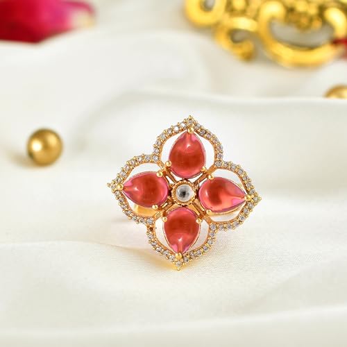 VOYLLA Heer Ashmaira Ring|Statement Ring For Women|American Diamond|Party Wear|Wedding|
