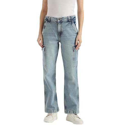 United Colors of Benetton Solid Straight Fit Utility Denim Jeans - 25A4DENIM947I901 (Size :) Blue