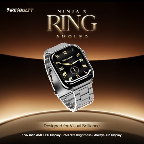 Fire-Boltt Ninja X Ring Smart Watch 1.96" Always On Display Bluetooth Calling, Voice Assistant, SpO2 & Heart Rate, 120+ Sports Modes, IP67 Waterproof Smartwatch for Men & Women - Silver Steel